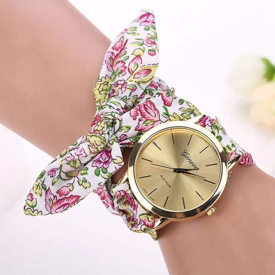 Montre 2020 Vogue Цветочные наручные часы женские жаккардовые ткани кварцевые Geneva