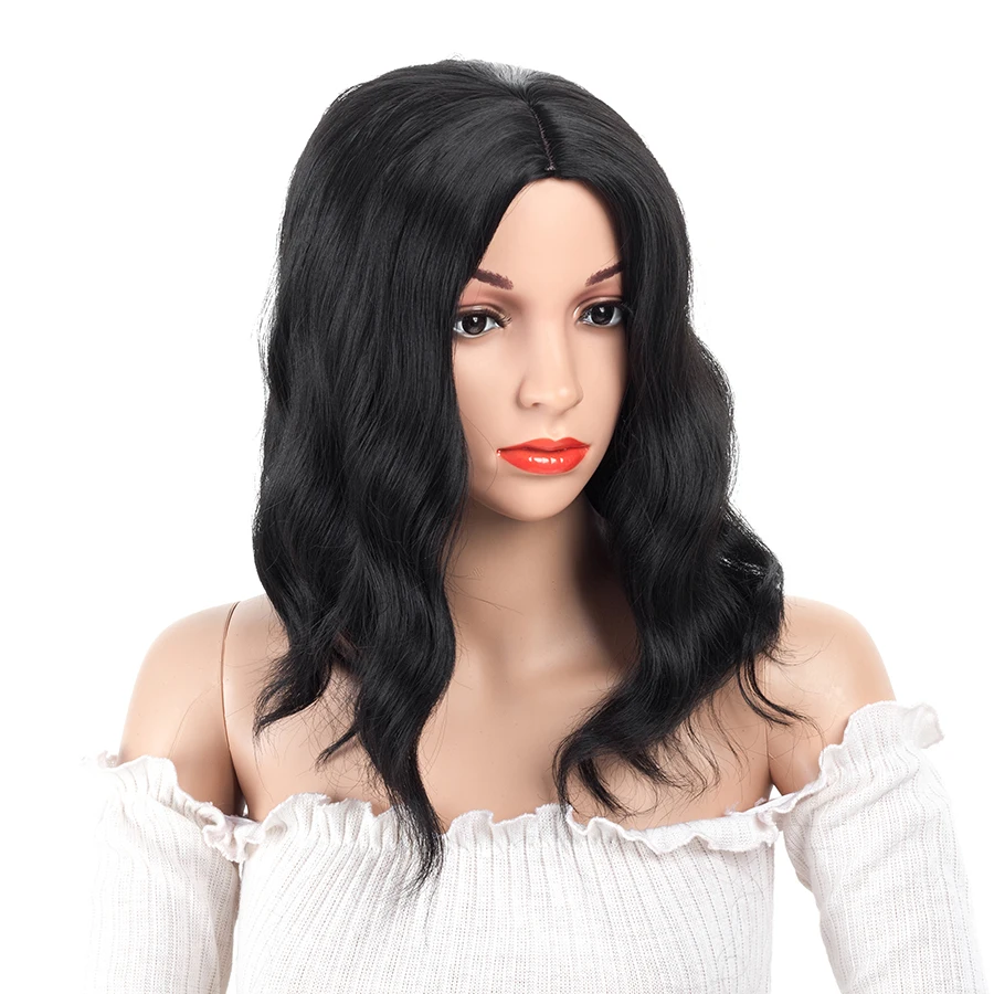 ELEGANT MUSES 16inch Synthetic None Lace Hair Black Color Short Bob Wig No Glueless Heat Resistant Body Wave Wigs For Women | Шиньоны и