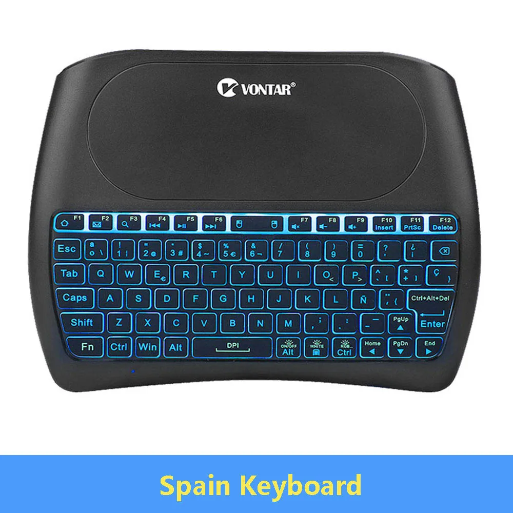 Spanish Version 10 шт подсветка D8 Pro Plus i8 Английский Русский Испанский 2,4 ГГц Беспроводная мини клавиатура Air mouse Touchpad для Android tv BOX - Цвет: Spanish Version