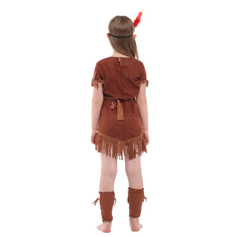 M-XL Girls Primitive Indian traditional Cosplay Kids Halloween hunter costume for Children Carnival Purim Stage play party dress |