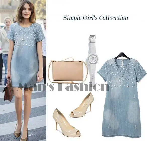 2015 Clothing Women Fashion Denim Short Sleeve Casual Jeans Dress Ladies Blouses Tops Plus Size B11 SV004360# | Женская одежда