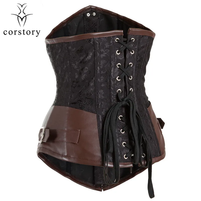 

Corzzet Vintage Brown Embroidery Steel Boned Underbust Corsets And Bustiers Waist Trainer Top Underbust Brocade Body Shaper