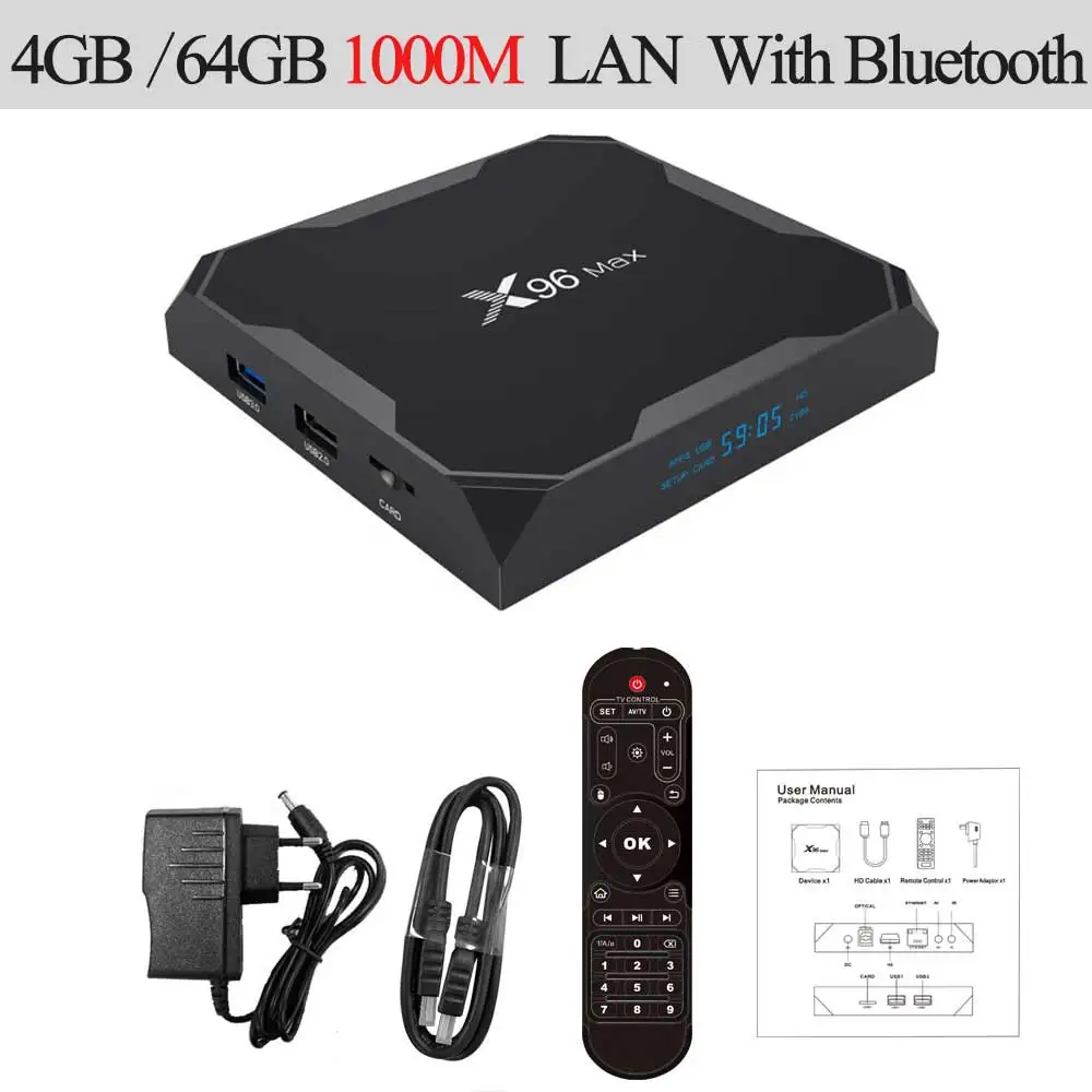 X96 Max Smart tv BOX Android 8,1 Amlogic S905X2 LPDDR4 четырехъядерный процессор 4 ГБ 32 ГБ 64 Гб 2,4G и 5 ГГц Wifi BT 1000M 4K телеприставка X96 Max - Цвет: 4GB 64GB 1000M LAN