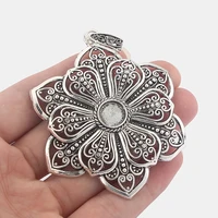 2pcs antique silver large filigree flower charms pendants with 10mm blanks tray settings for diy necklace jewelry making finding