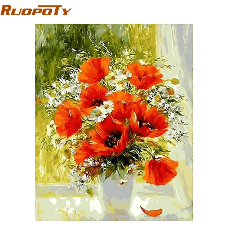 

RUOPOTY Frame Picture Flower DIY Painting By Numbers Modern Wall Art Picture Handpainted Oil Painting Home Decor 40x50cm Artwork