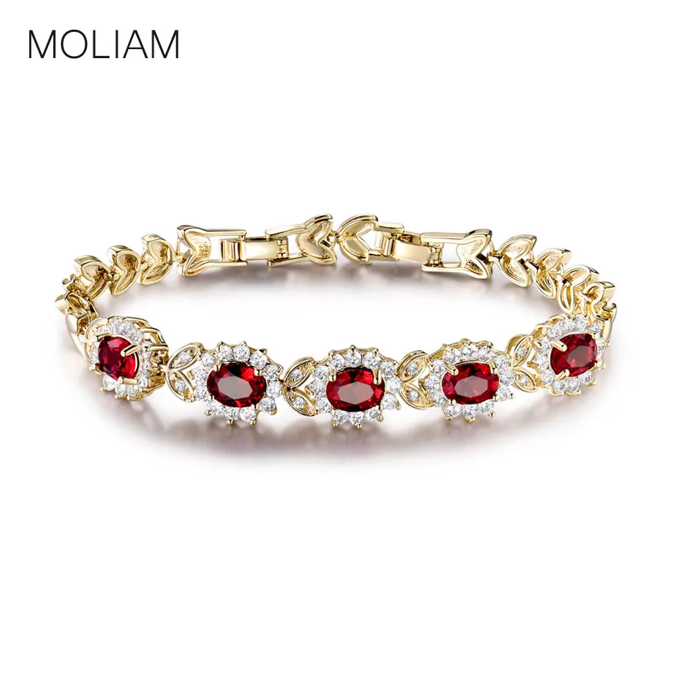 Женский браслет MOLIAM золотой с красным кристаллом и фианитом MLL113|bracelets for|bracelets for