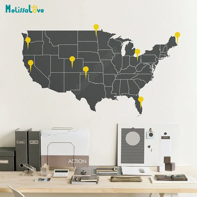 USA Map Point Signs Office Decal Home Living Room Decor Unit