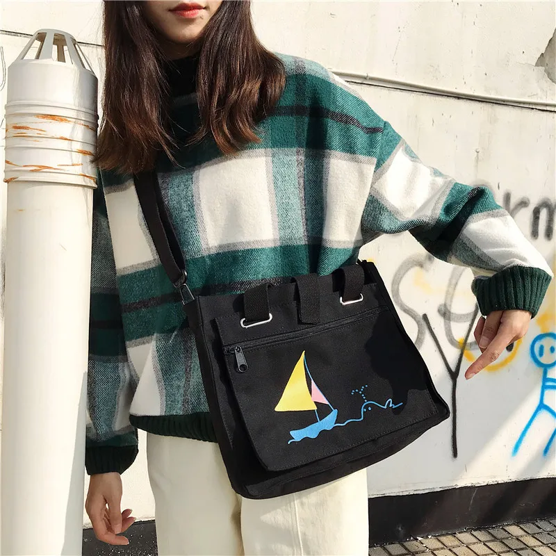 Большая вместительная однотонная Холщовая Сумка через плечо Экологичная сумка