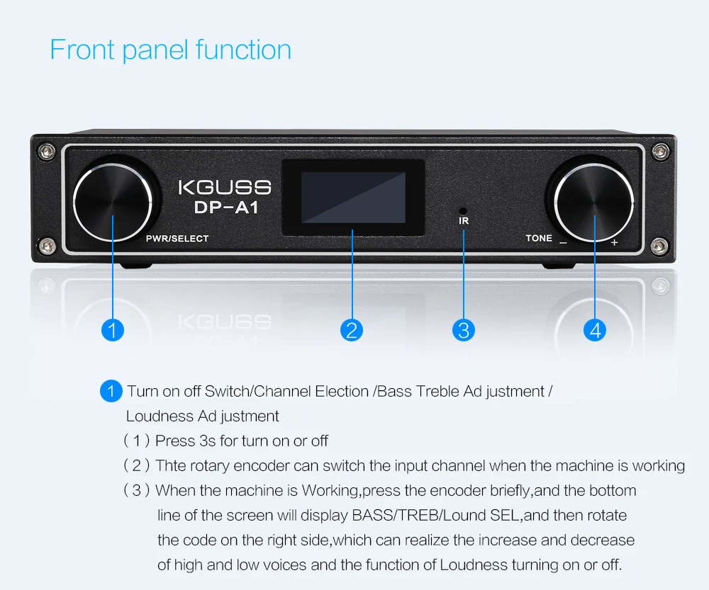 KGUSS DP-A1 Цифровой Bluetooth 4,2 CSR64215 усилитель USB/оптический/коаксиальный/AUX вход TAS5352A 24 бит/192 кГц 120 Вт* 2