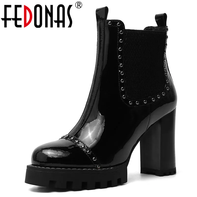FEDONAS/2020 г. новые женские ботильоны из лакированной коровьей кожи сезон осень зима