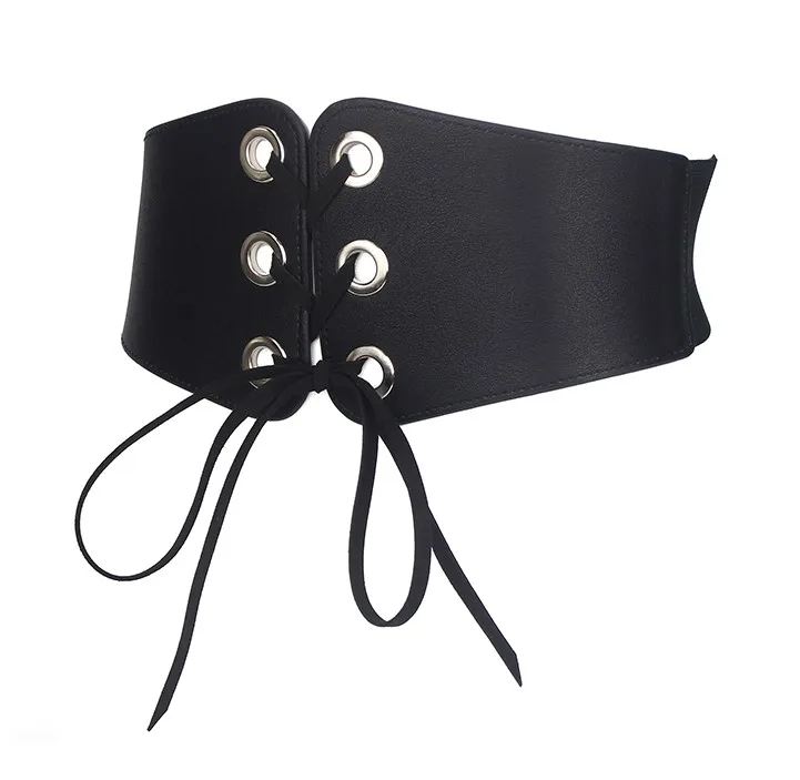 Горячая женский камербанд Панк Широкий корсет эластичный пояс черный кожаный