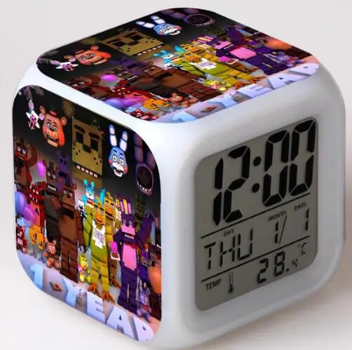 28 Five Nights At Freddy's 7 цветов светодиодный Будильник FNAF Bonnie Foxy Freddy Fazbear часы с дизайном «Медведь» ночные световые часы игрушки - Цвет: 28