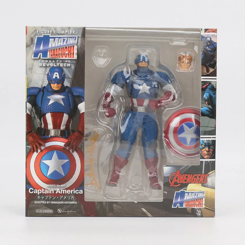 Captain 007 with box Revoltech серии Marvel Мстители Endgame Железный человек паук яд Росомаха Капитан Америка Магнето фигурка модель игрушки - Цвет: Captain 007 with box