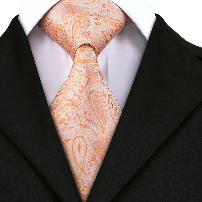 Модный мужской галстук оранжевый бисквит Пейсли шёлк-жаккард запонки в деловом