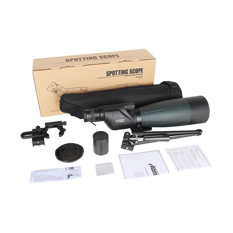 AOMEKIE 20-60X80 Зрительная труба зум охотничья оптика HD BAK4 птица монокулярный прибор наблюдения телескоп со Штативом Держатель смартфона - Цвет: Черный