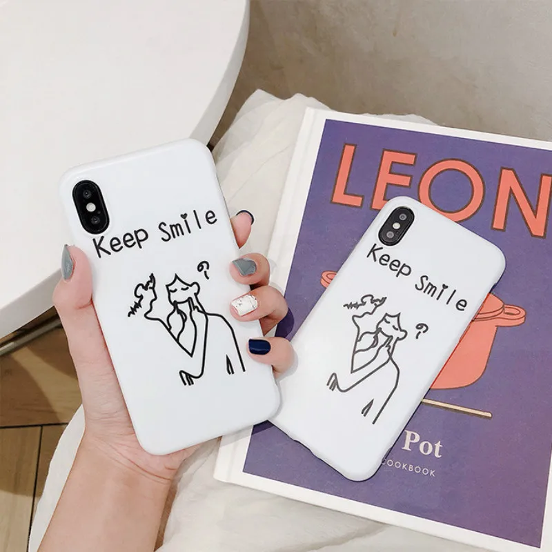 POBLU Funny Cartoon Keep Smile TPU Case For iphone X XS Fashion IMD Soft Silicone 6s 7 8 8plus Back Cover Shell |