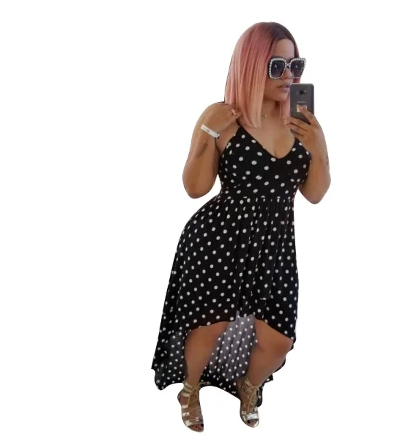 Nightclub dress H9395 with digital print white dots and black background Fashion ladies women party fancy | Женская одежда