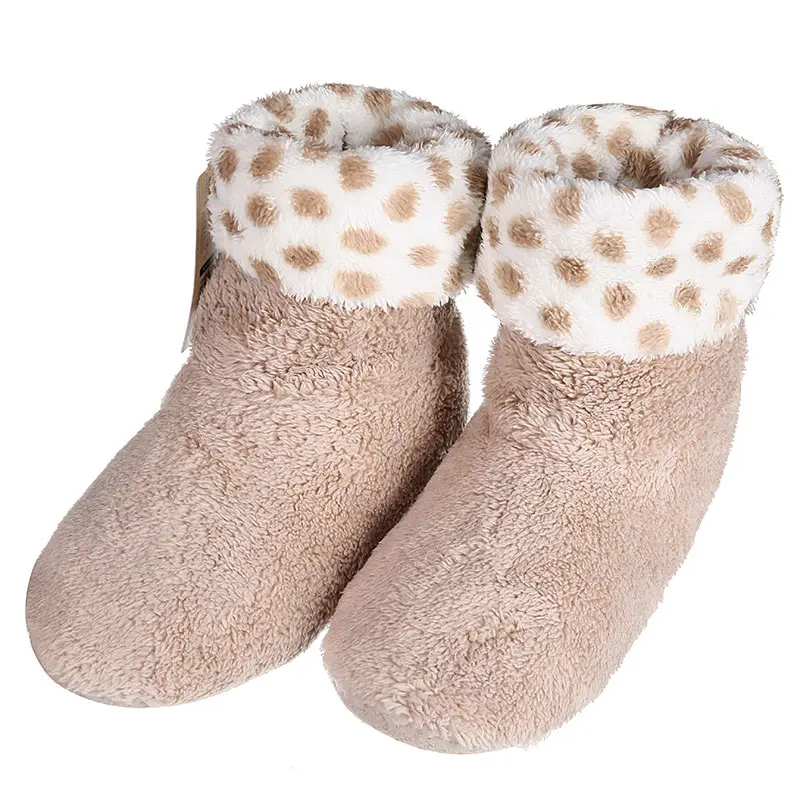 Dotted-khaki Mntrerm/зимняя домашняя обувь; домашние тапочки; теплая удобная обувь; милые плюшевые тапочки с помпонами для зимы; лучший подарок - Цвет: Dotted-khaki