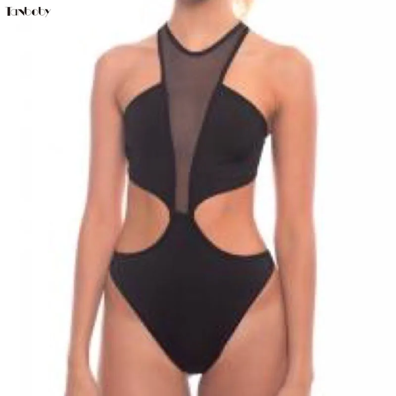 Комплект одежды для плавания с высоким вырезом сексуальные черные боди 1 предмет
