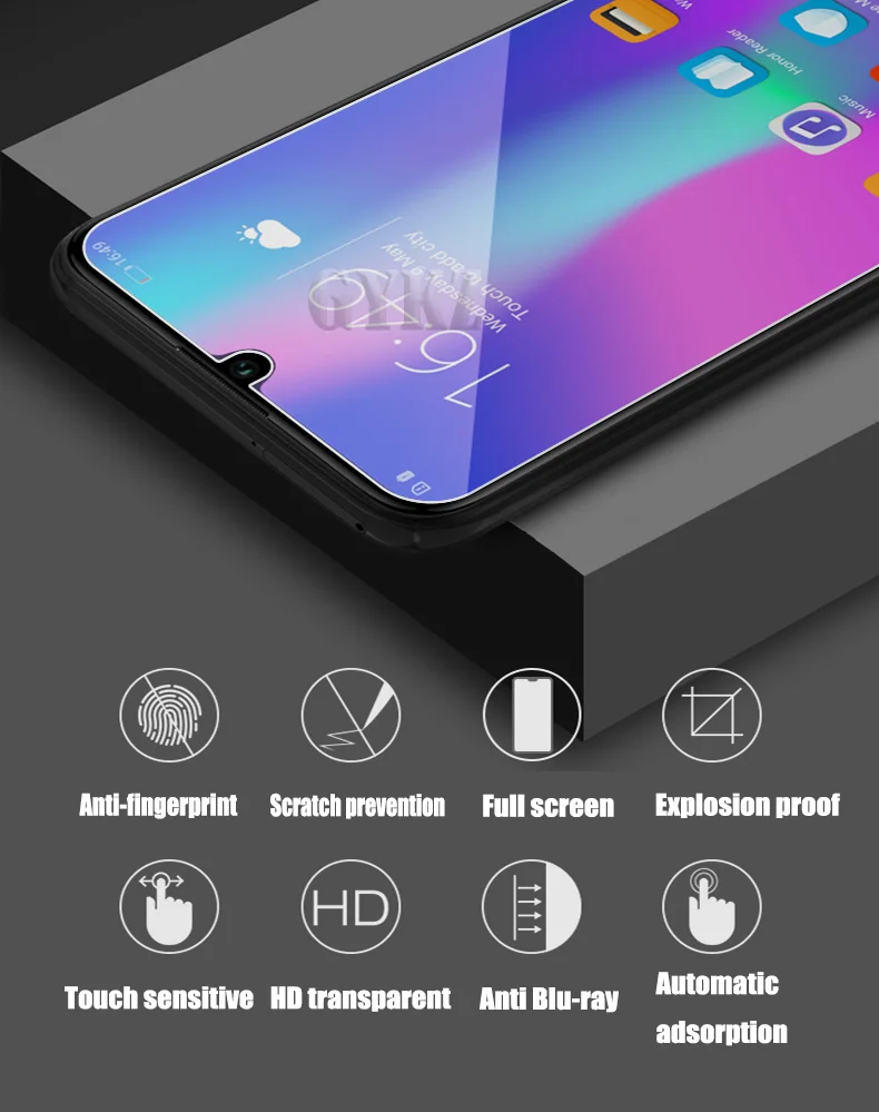 Полноэкранное покрытие из закаленного стекла для huawei Honor 10 lite, защитное стекло против Blu ray для huawei Honor 10 10 lite, стеклянная пленка