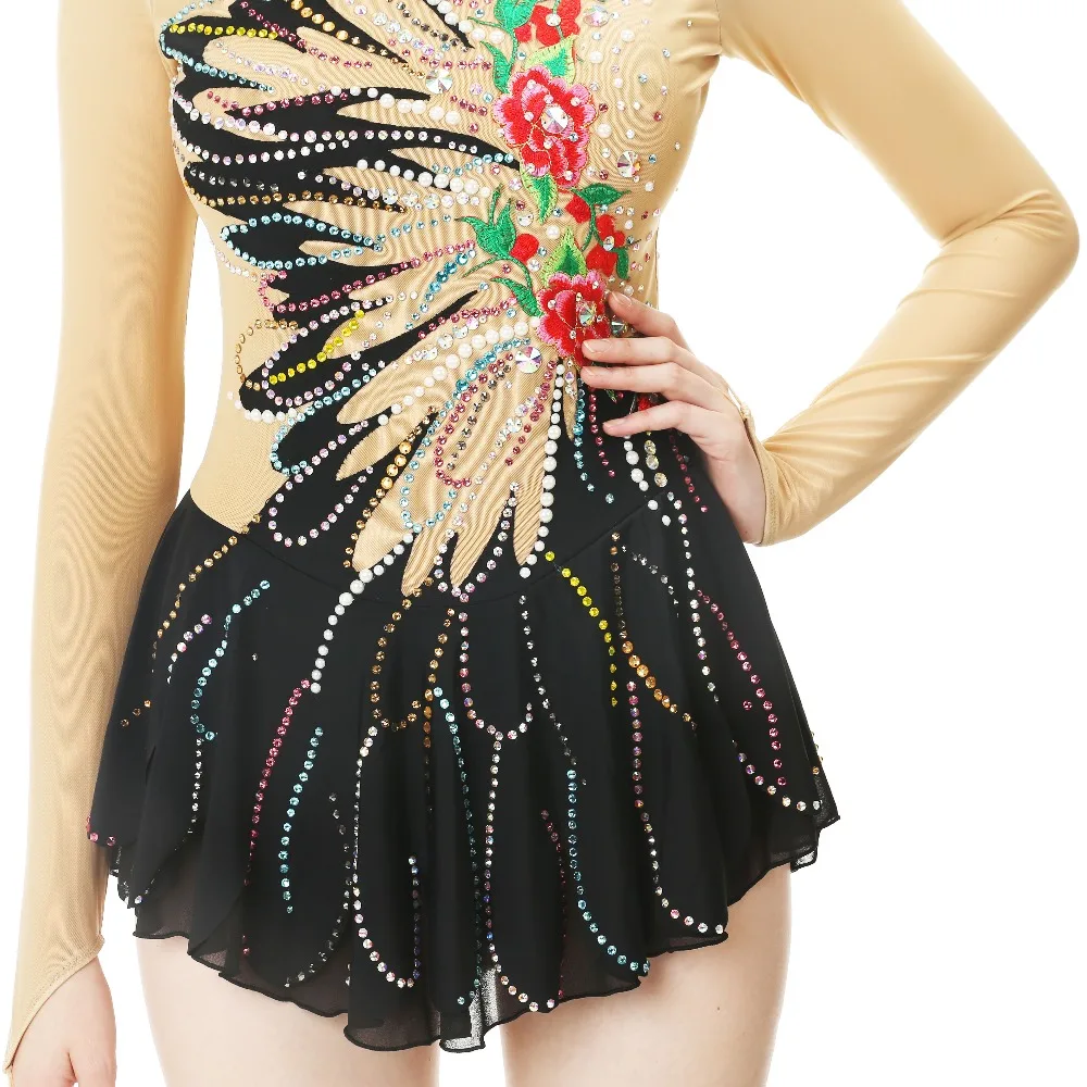 Black Figure Skating Dress Long-Sleeved Ice Skirt Spandex Made In China | Тематическая одежда и униформа