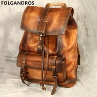 brand original handmade backpack italian imported calfskin bag mens large capacity vintage genuine leather double shoulder bag