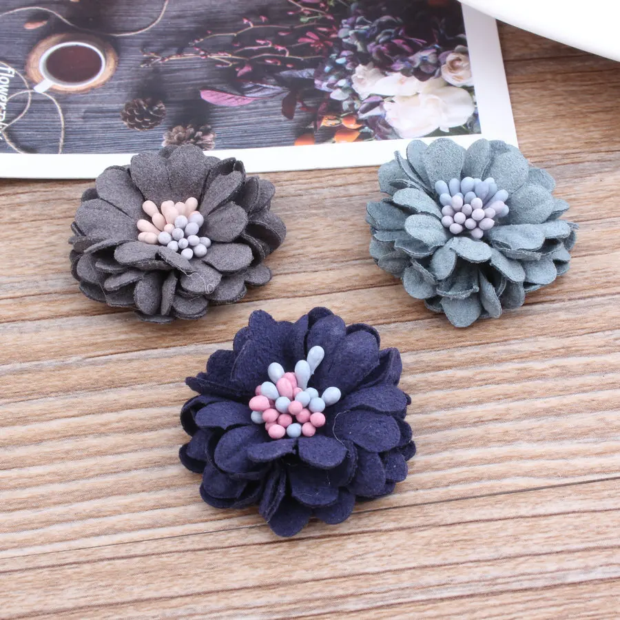 

New Arrival Handmade microfibre Fabric Flowers Flatback Floral Garment Hair Jewelry Ornament Patch Sticker Material Accessories