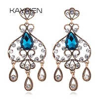 kaymen new fashion womens drop water shape vintage earrings inlaid rhinestones antique golden statement drop dangle earrings