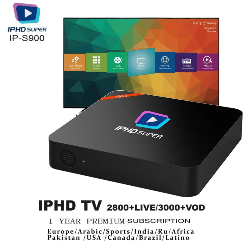 IPHD S900 IPTV BOX 2800 + прямые каналы/3000 VOD ОДИН ГОД бесплатное обслуживание включено