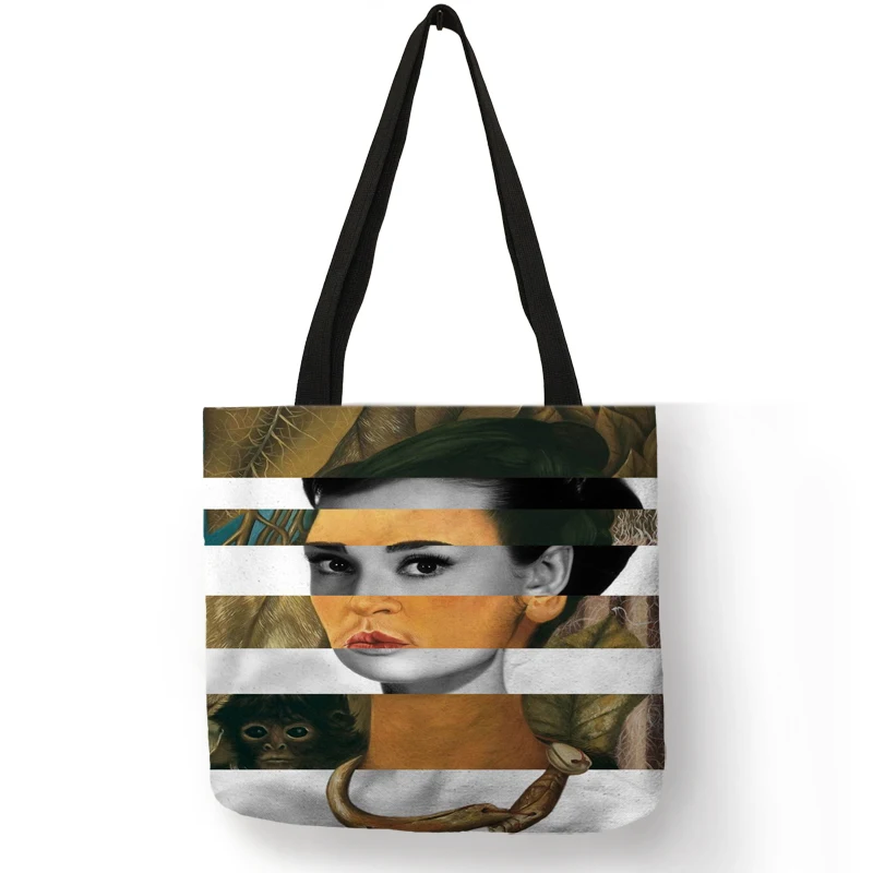 Exclusive Hand Bags for Women Famous Actress Hepburn Painting Shoulder Bag Eco Linen Fashion Lady Elegant Casual Handbag - Цвет: 006