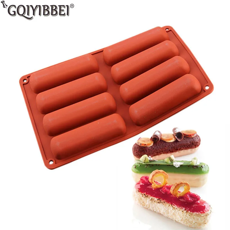 

Cake Pastry Eclair Mould 8-Cavity Rectangles Shape Silicone Mold For Pudding Soap Brownie Egg Tart Cornbread Bakeware Tools
