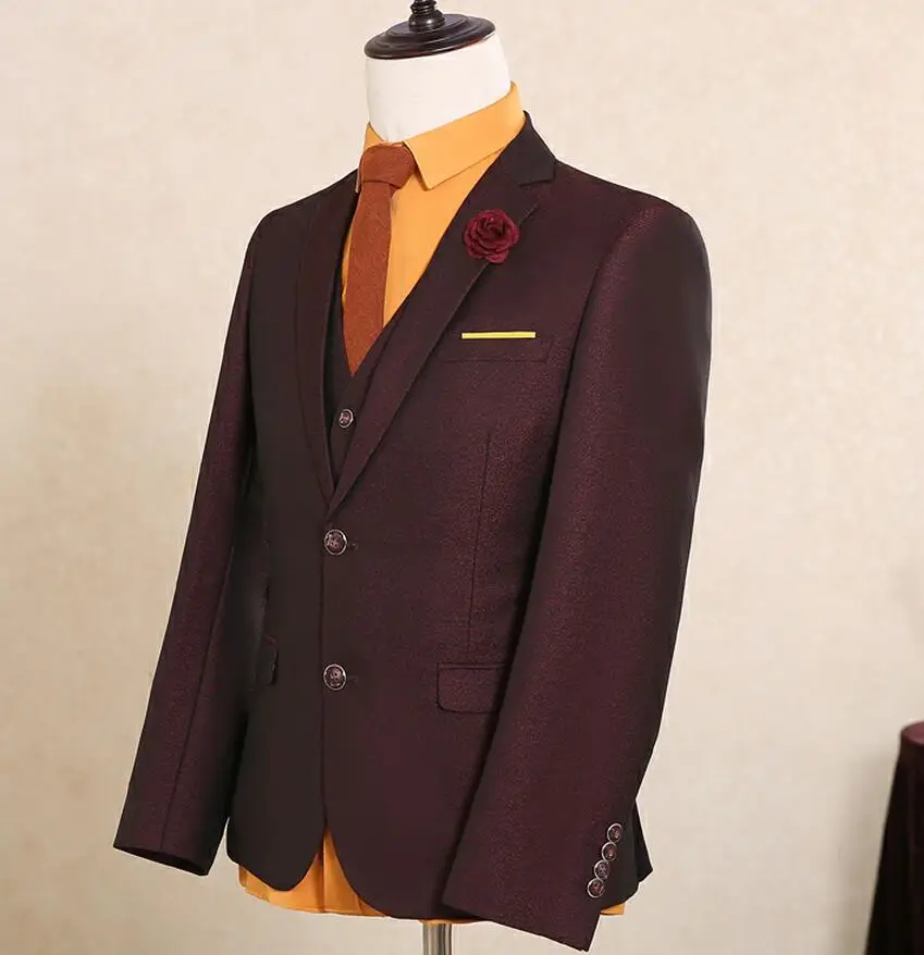 Новое поступление Для Мужчин's Костюмы Свадебные Жених цвет красного вина