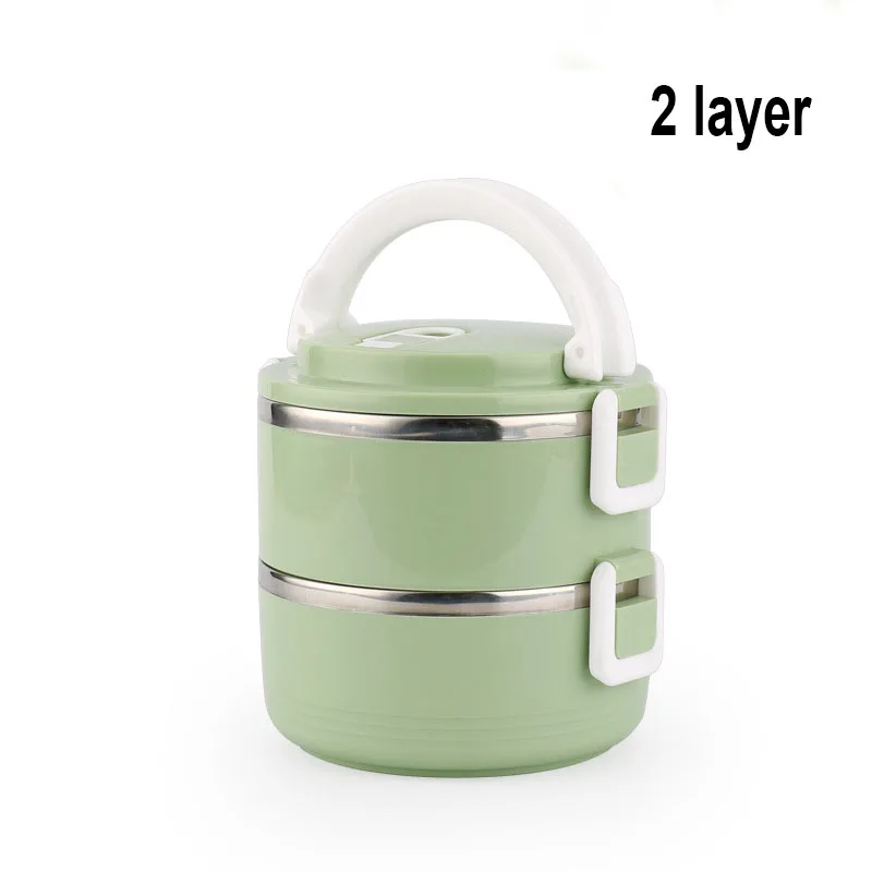2 Layer (Green) Утолщенный Ланч-бокс из нержавеющей стали, термо-бокс для еды, Ланчбокс в японском стиле для взрослых и детей, для офиса, портативный, для пикника, школы - Цвет: 2 Layer (Green)