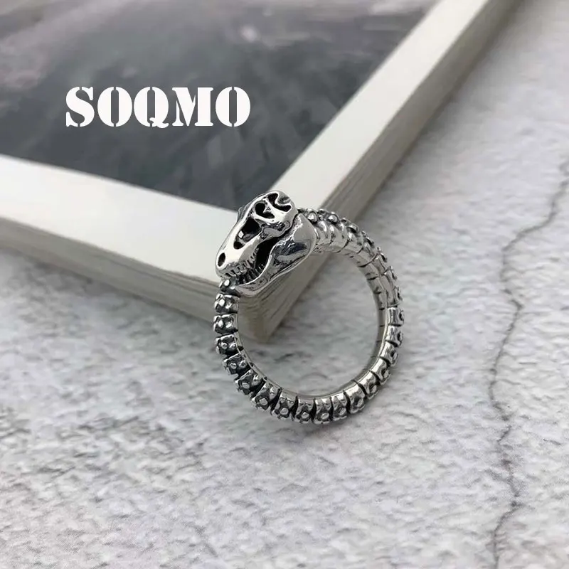 SOQMO панк креативный скелет динозавра регулируемое кольцо 100% 925 пробы Серебряное