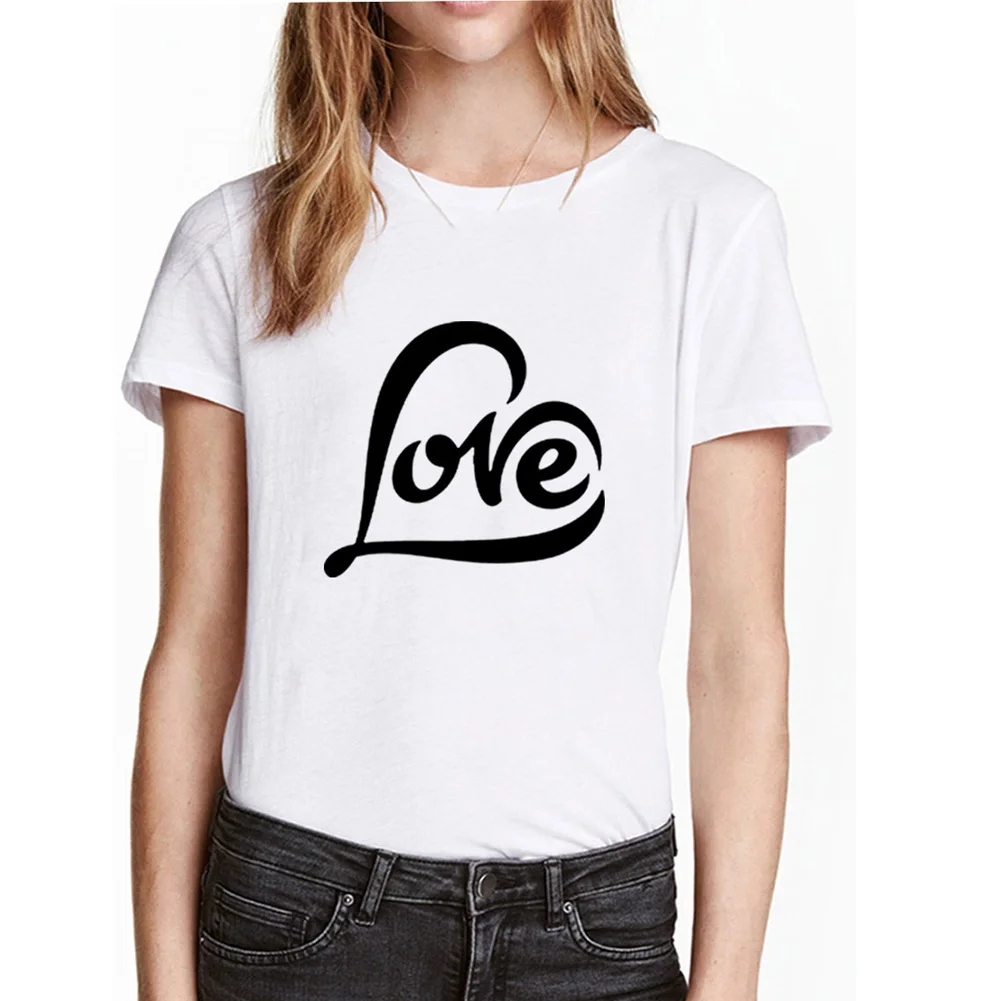 

Love Graphic Tee Shirt Femme O-neck Short Sleeve Cotton T-shirt Women Casual Loose Tshirt Women Top Black White Gray Dropshippin