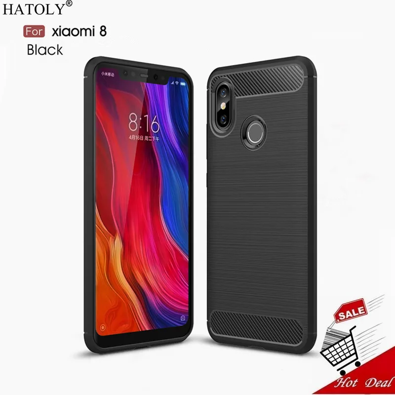 Чехол для Xiaomi Mi 8 противоударный бампер из углеродного волокна Мягкая