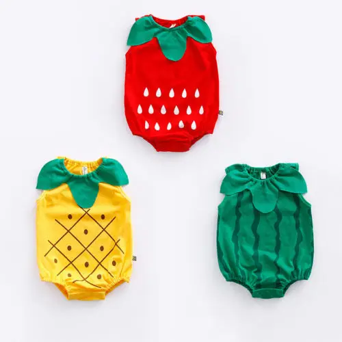 2018 New Summer Cute Baby Friut Romper Jumpsuit Strawberry Watermelon Pineapple Climbing Clothes Cotton Newborn Costume 0-24M |