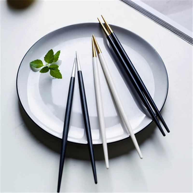 Шикарные Титановые палочки для еды с двойным наконечником из нержавеющей стали