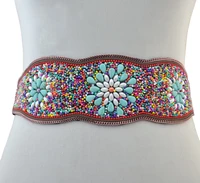 bohemian color resin bead ethnic belt belly waist chain gypsy turquoise flower elastic dance clothing girdle arabic body jewelry