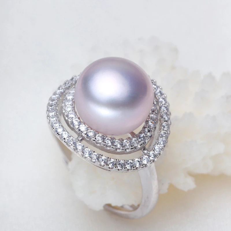Zhboruini Ювелирные изделия из жемчуга серебра двухэтажные Pearl Ring натурального