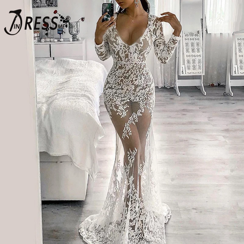 Женское кружевное платье в пол INDRESSME элегантное однотонное Плиссированное