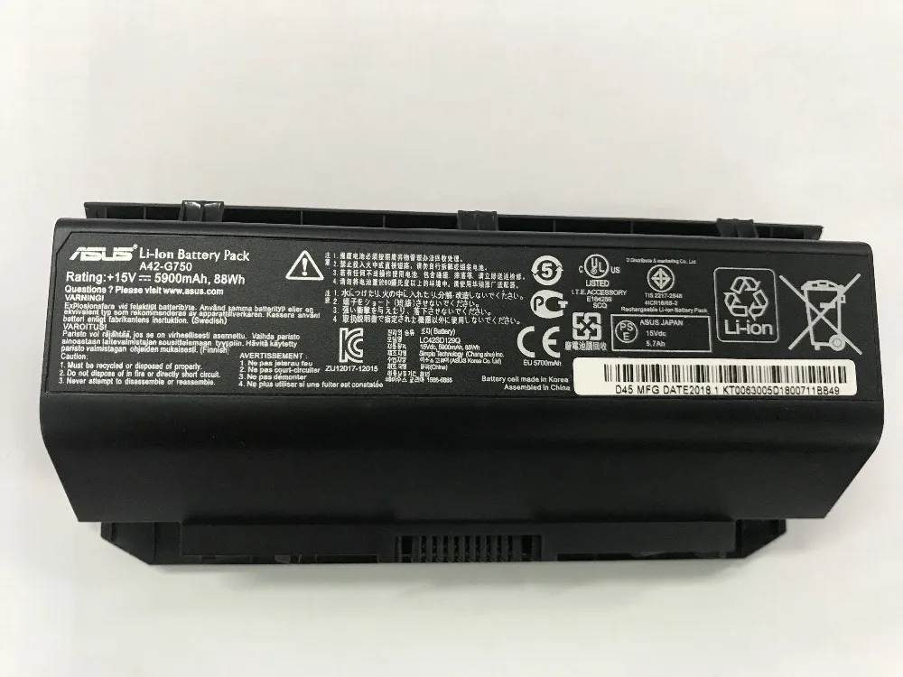 Новая Подлинная Оригинальная батарея для ноутбука ASUS G750JH G750JM G750JS G750JW G750JX G750JY G750JZ серии A42-G750 15V 5900 мА-ч