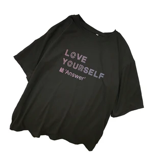 Футболка женская с коротким рукавом, модный Свободный Повседневный Топ в Корейском стиле, с надписью LOVE YOURSELF, в стиле K-POP, в стиле Харадзюку, Tumnlr