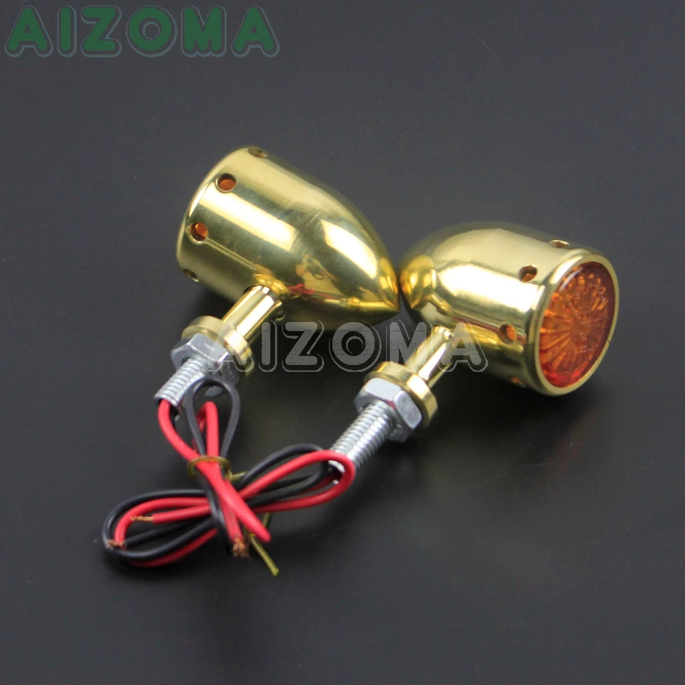 Motorcycle 12v Solid Brass Bullet Turn Signal Blinker Light Amber Flasher Indicators for Harley Chopper Sportster Softail Custom |