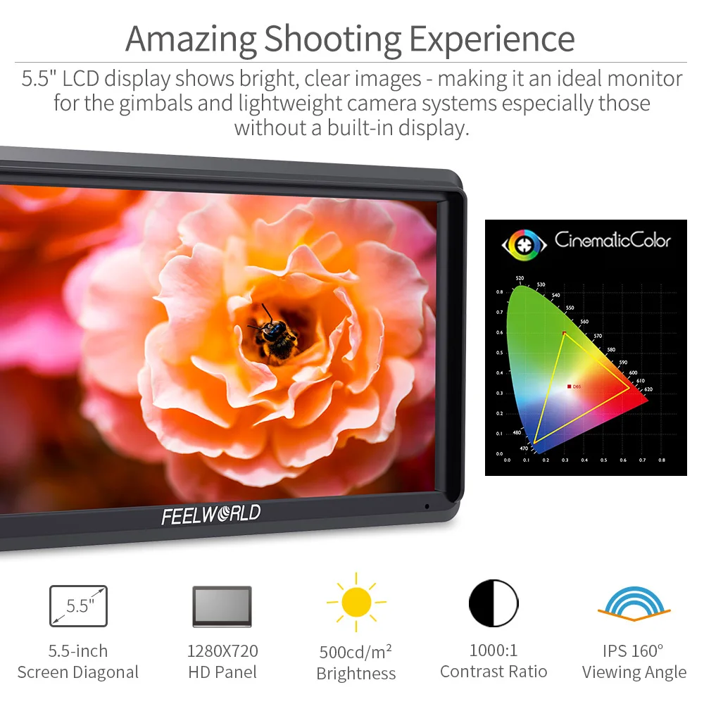 FEELWORLD S55 5 дюймов Камера DSLR полевой монитор с разрешением 4 K HDMI 1280x720 gimbal аксессуары