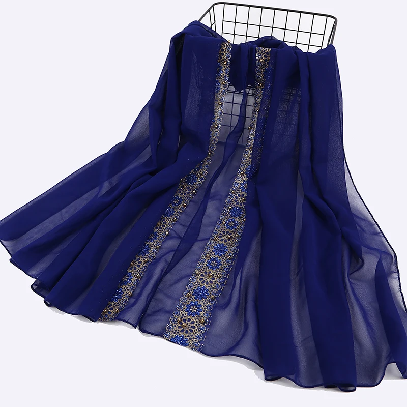 

50pcs/lot Muslim Women Chiffon Hijab Scarf Shawl Head Wrap Glitters Beads scarves/shawls 180*85cm