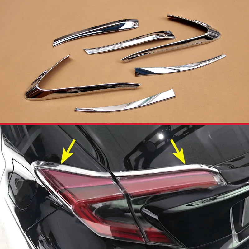 

6Pcs Whole Set Bright Chrome Covers For 2017-2019 Toyota C-HR Rear Tail Light Brow Stripes Car Molding Accessories Trims