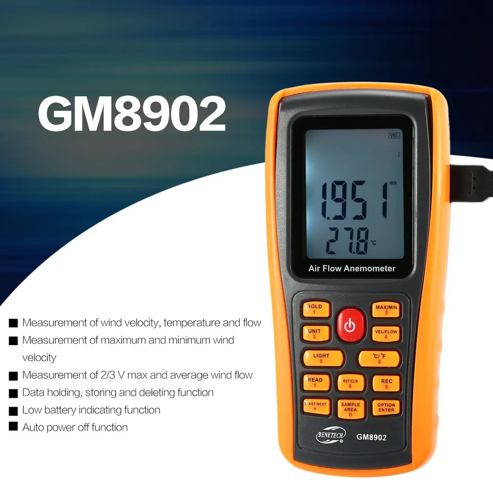 BENETECH GM8902 0-45M/S Digital Anemometer Wind Speed Meter Air Volume Ambient Temperature Tester With USB Interface | Инструменты