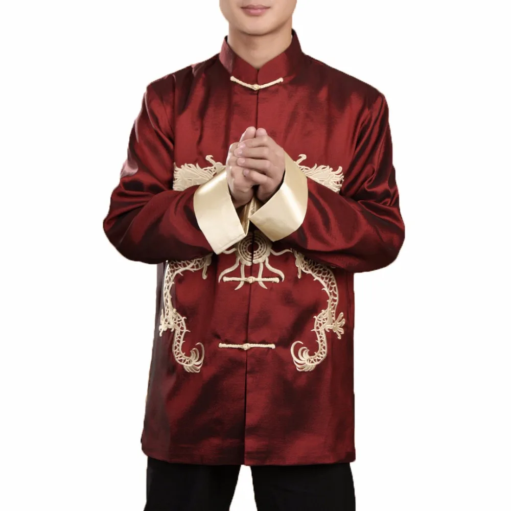 Новинка 2018 Мужская китайская рубашка с отложными манжетами и длинными рукавами