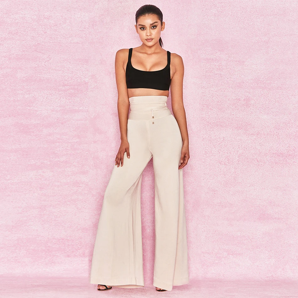 Женский комплект из 2 предметов белая рубашка с пупком и бандажные расклешенные